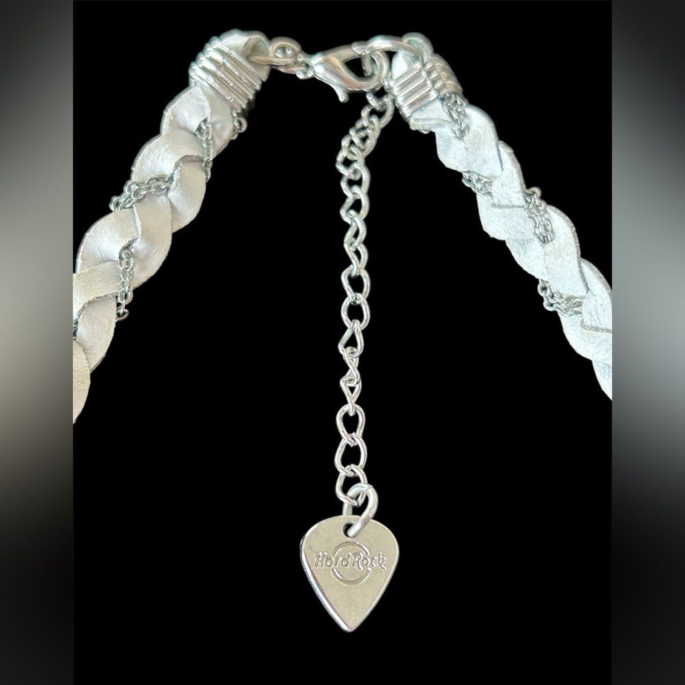 Vintage Retro Mixed Media Hard Rock Cafe Necklace Rhinestones Peace Signs Heart - Picture 4 of 4